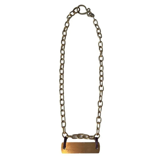 Brass Chain Link Nameplate Necklace - Picture 3 of 8